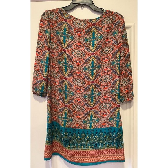 Beboy Teal and Orange Geometric Dress Lightweight Soft Comfortable Dress Small - Picture 4 of 7